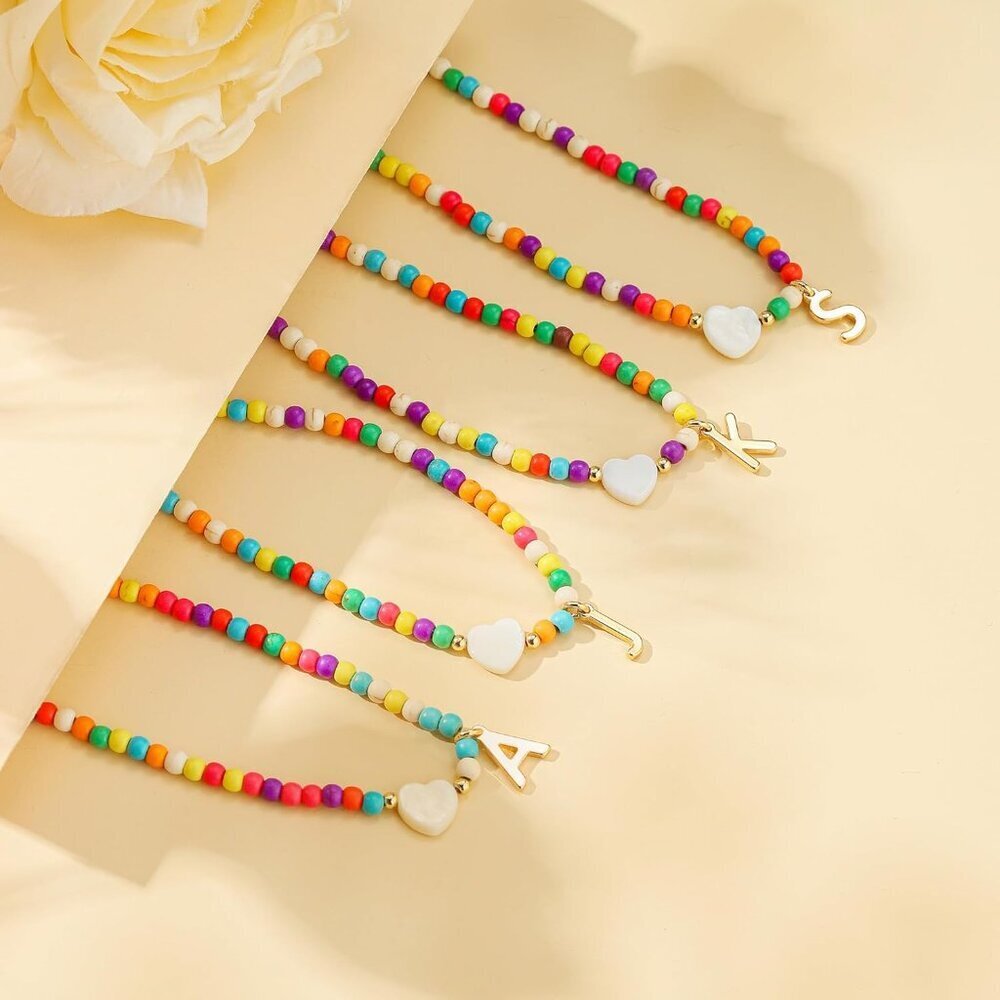 Colorful Initial Cute Necklaces for Girls - Trendy Beaded Choker Necklace for Wo - Picture 7 of 7